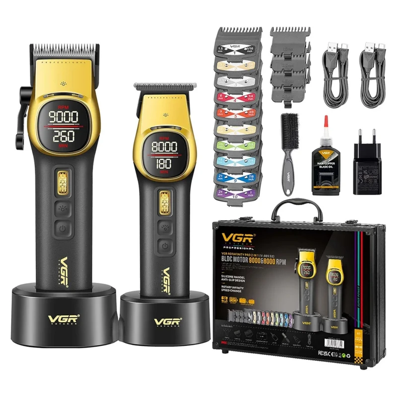 ماشین اصلاح موی سر و صورت شارژی وی جی ار مدل V-885 S2 مجموعه 2 عددی