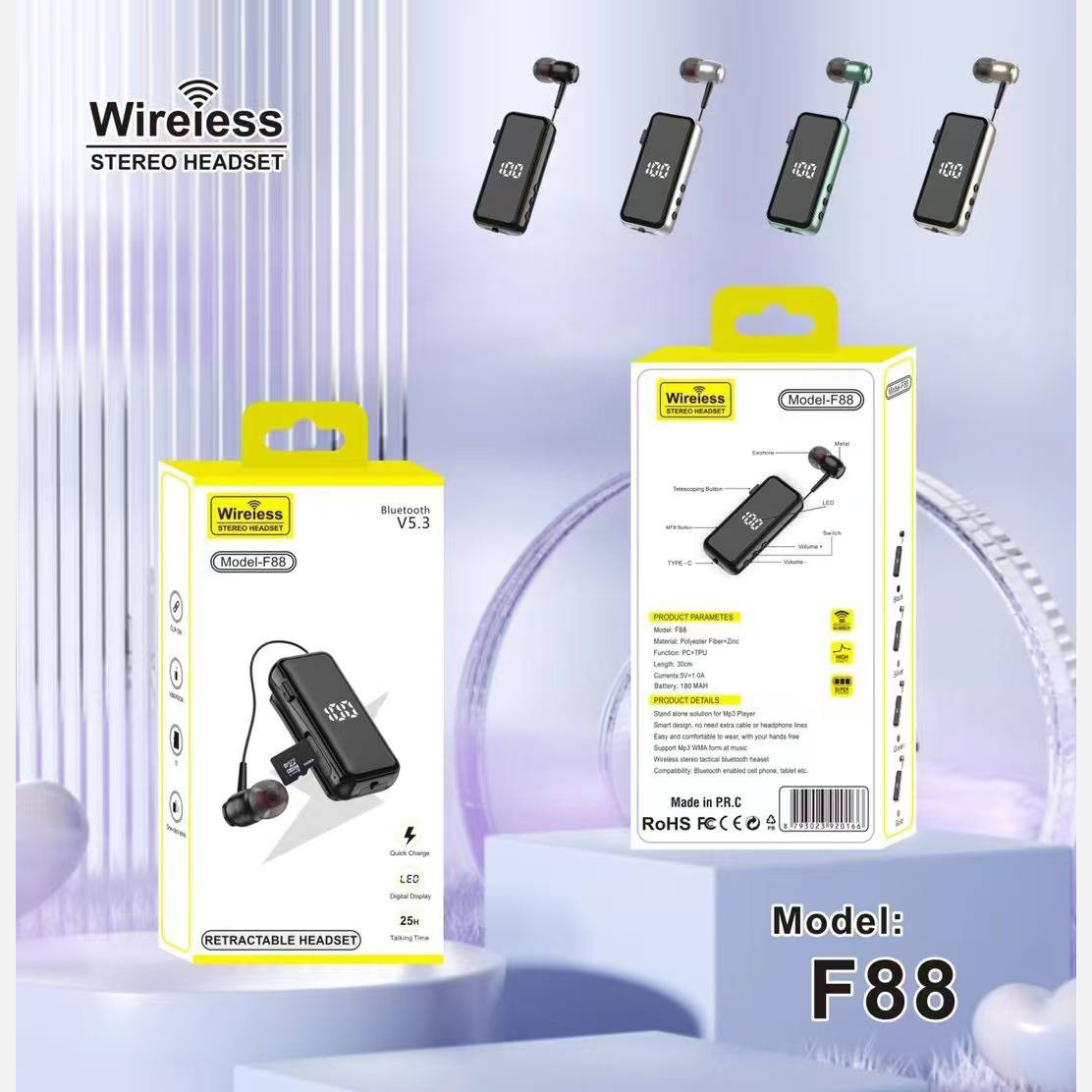 هندزفری بلوتوثی یقه ای وان پرو مدل Business F88 با قابلیت اتصال کارت حافظه ودرجه یک با کیفیت