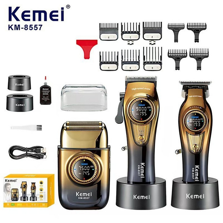 ماشین اصلاح موی سر و صورت شارژی کیمی مدل km-8557 مجموعه 3 عددی جدید